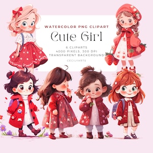 Chica linda, Clipart de niña de flores, Descarga digital, Archivos PNG, Niñas, Diario basura, Scrapbooking, Licencia comercial