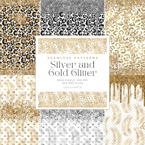 845 Silver and Gold Glitter Patterns, Seamless Gold Glitter Confetti, wedding gold glitter, digital paper, Seamless Pattern Tiles