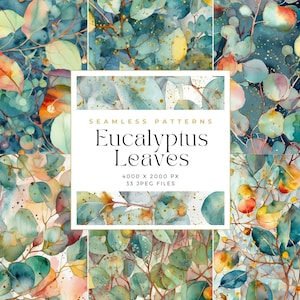 Watercolor Eucalyptus Digital Papers, Eucalyptus Seamless Patterns, Eucalyptus Pattern, Sublimation, Journaling, Seamless Pattern Tiles