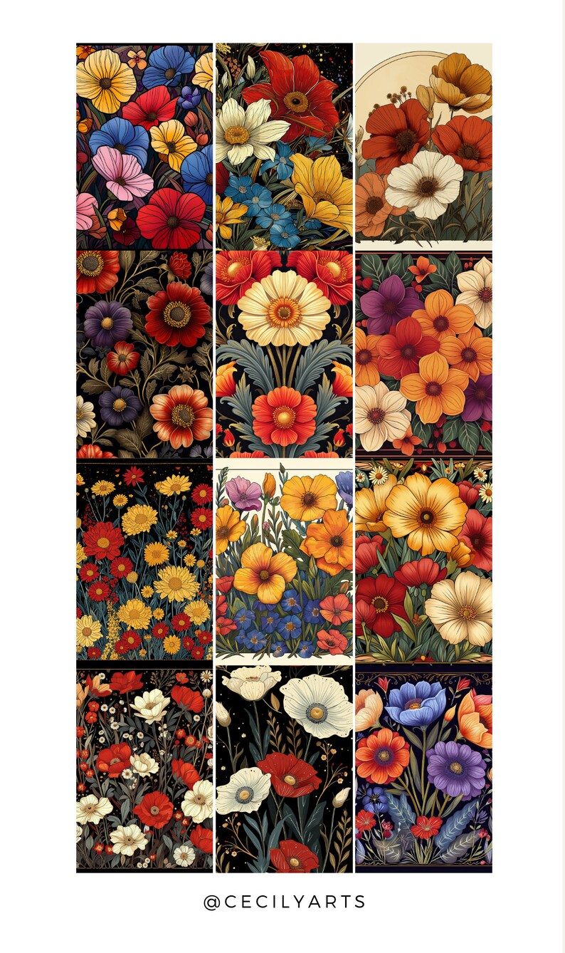 Boho Wildflowers Seamless Patterns, Floral Digital Paper,bohemian ...