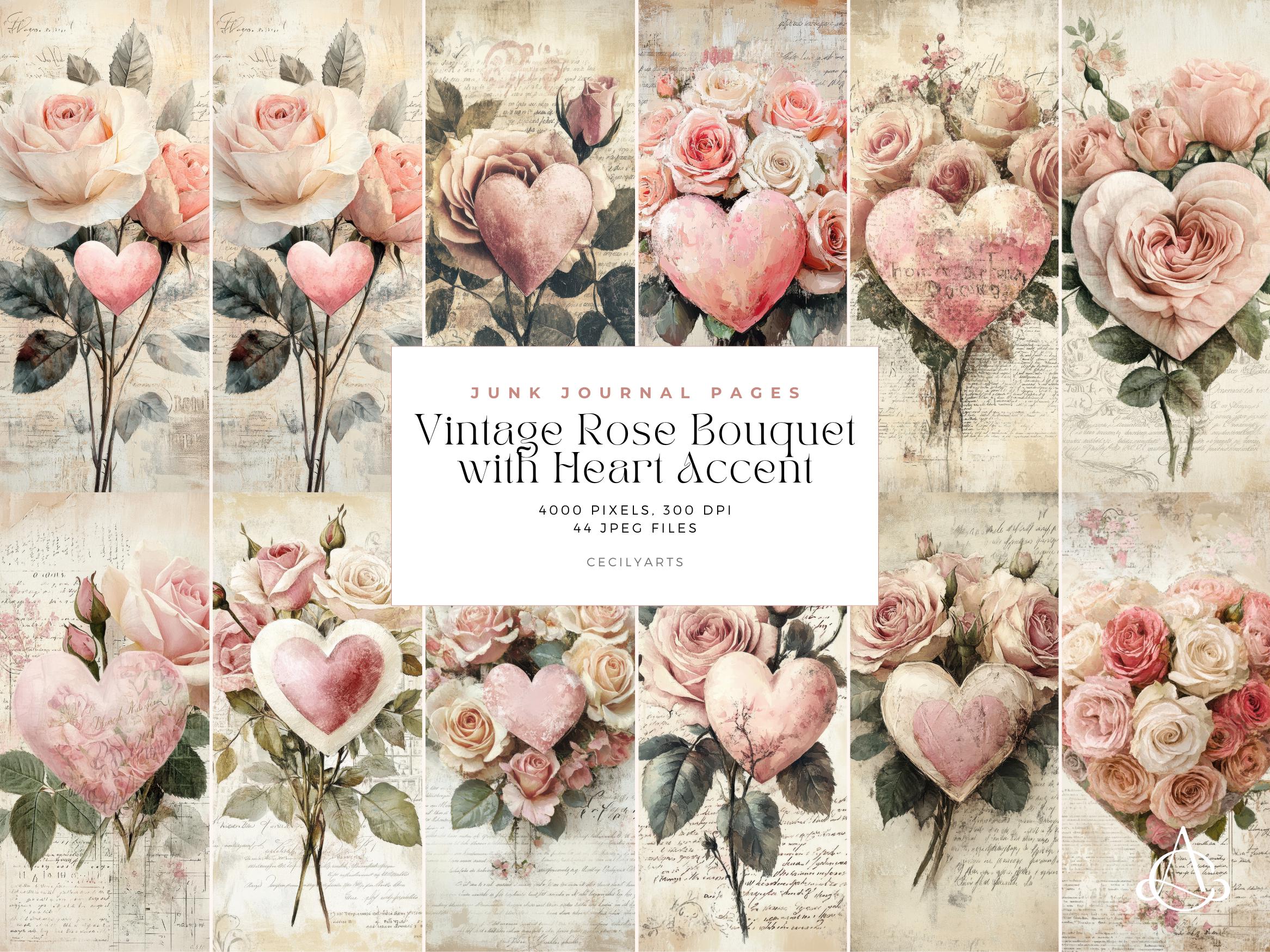 Vintage Rose Bouquet Junk Journal Pages: Floral Printable (digital ...