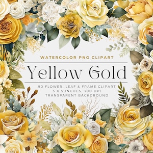 Yellow Gold Flowers PNG, Watercolor Floral Clipart Bouquets, Elements, Commercial Use, Digital clipart PNG