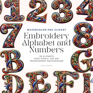 Floral Embroidery Alphabet and Numbers, Alphabet PNG, Floral Alphabet A - Z clipart,Wedding Letters