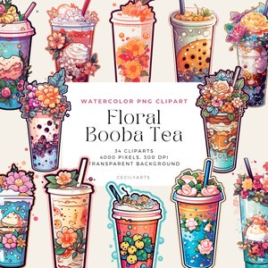 Boba Tea Clipart - Aquarell Boba Tea Clipart, Aquarell Bubble Tea Clipart - Kommerzielle Lizenz
