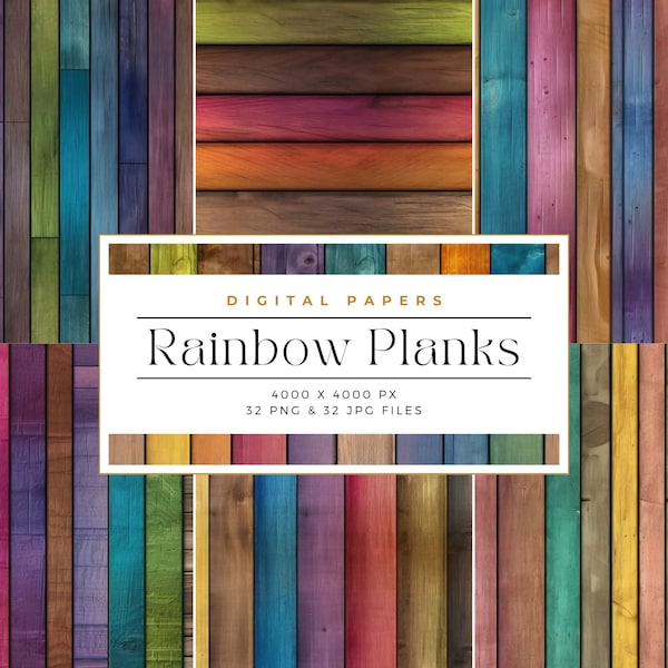 Rainbow Wooden Planks Backgrounds, Wooden Planks Seamless Digital Scrapbook Printable Paper, invitation paper, Commercial Use, Digital paper