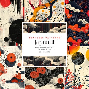 Japandi Seamless Patterns, Commercial Use Digital Download, Journaling, Watercolor Seamless Pattern Tiles