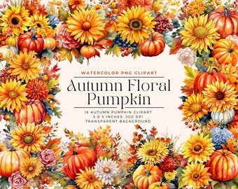 Aquarel herfst pompoen clipart, pompoen clipart, herfstbladeren, aquarel herfst bloemen, val clipart, commerciële licentie