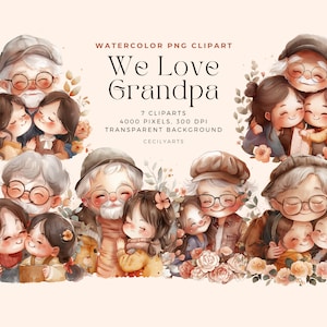 We houden van opa clipart, grootouder PNG, opa clipart, digitale aquarel clipart, afdrukbare PNG, scrapbooking, commerciële licentie