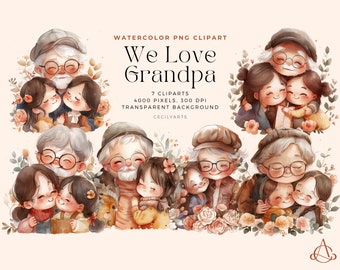 Wir lieben Opa Clipart, Großeltern PNG, Opa Clipart, digitale Aquarell Clipart, druckbare PNG, Scrapbooking, kommerzielle Lizenz