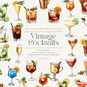 Watercolor Cocktail Clipart, Signature Cocktail Clipart,Alcohol Illustrations, Non Alcoholic Drinks, Beers Clipart, Beverage Clipart