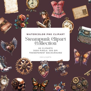 Steampunk Clipart Collection PNG, Steampunk PNGs, Victorian Clipart, Fantasy Art, Commercial Use, Digital clipart PNG