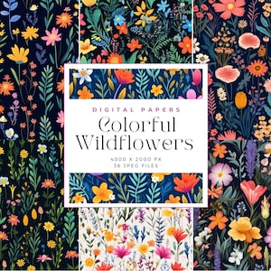 Wildflowers Seamless Pattern. Bright Meadow Flowers. Watercolor Floral Digital Paper, Sublimation, Journaling, Seamless Pattern Tiles