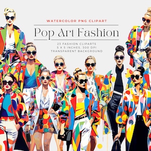 Watercolor Bright Pop Art Fashion Clipart, Fashion girl clipart, Planner clipart, Fashion girls clipart, Commercial License