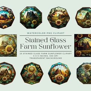 Farm Sunflower Stained Glass PNG, Sunflower Stained Glass Background, Elements, Commercial Use, Digital clipart PNG