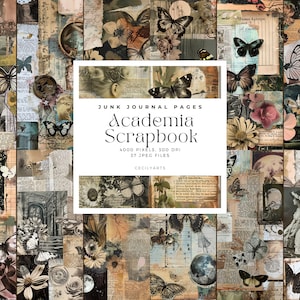 Academia scrapbook junk journal page, Printable Paper, Dark Academia, Old Book Digital Paper, Collage, Collage Sheet