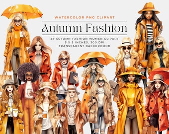 Watercolor Autumn Fashion Clipart, Fashion girl clipart, Black girl clipart, Autumn clipart, Black woman clipart, Commercial License