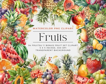 Fruits PNG, Watercolor Fruits Clipart Bouquets, Elements, Commercial Use, Digital clipart PNG