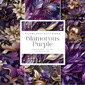 Purple Glamorous Seamless Pattern Digital Paper, Glam Digital Paper, Commercial Use, Seamless Digital paper