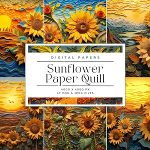 Watercolor Sunflower Paper Quill Digital Paper, Paper Quill, Junk Journal Paper, Printable Sunflower Autumn, Commercial Use, Digital paper