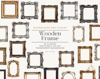 Vintage Wooden Frame Clipart: Rustic PNG Frames (Digital Download)