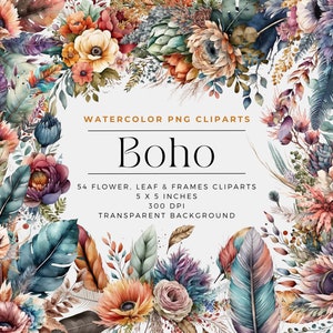 Boho bloemen PNG, aquarel bloemen clipart boeketten, elementen, commercieel gebruik, digitale clipart PNG