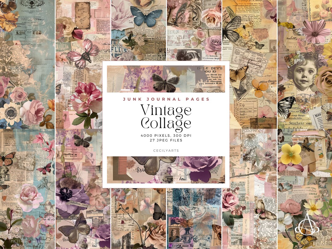 Vintage Collage Junk Journal Pages, Ink Saver, Collage Digital Paper ...