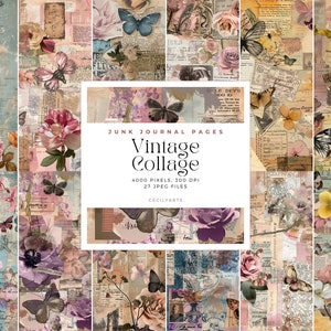 Pagine di diario spazzatura vintage collage, Risparmio inchiostro, Carta digitale collage, Carta, Scrapbooking, Pagine di diario spazzatura, Uso commerciale