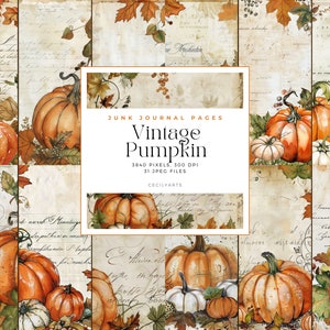 Pagine di diario vintage di zucca, fogli di collage e stampabili di diario di zucca, uso commerciale, download immediato, documenti digitali
