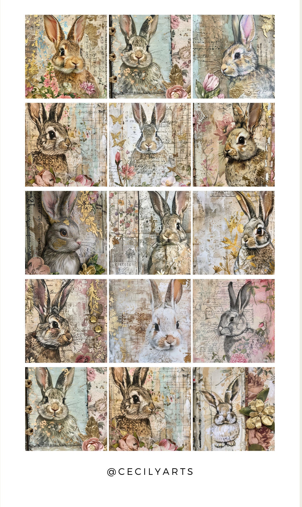 ジャンクジャーナルオーダー うさぎ ヴィンテージ バニー ジャンク ジャーナル ページ、VBunny