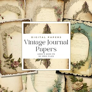 Junk Journal Printable Vintage Papers, Vintage Paper Journal Pages, Journal Supplies, Digital Scrapbooking, Digital Papers