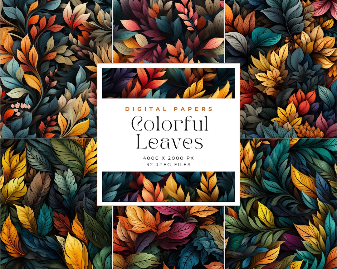 Light Green Pattern Digital Paper for Crafting, Colorful Leaves ...