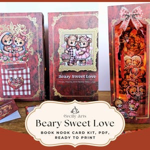 Beary Sweet Love: Valentinstag Buch Nook Card Kit - Druckbare Karte, digitaler Download, druckbarer sofortiger Download, Ephemera, Bastelprojekt