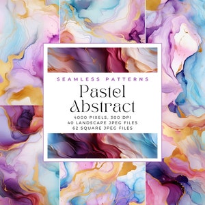 May include: A set of 102 seamless digital paper patterns featuring abstract pastel colours with gold accents. The patterns are perfect for creating backgrounds, scrapbooking, and other creative projects.