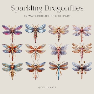 Sparkles and Glitter Dragonflies PNG, Watercolor Dragonflies Clipart ...