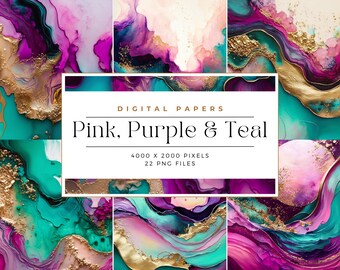 Purple, Pink and Teal Abstract Backgrounds, alcohol ink art, abstract background, invitation paper, Commercial Use, Digital paper