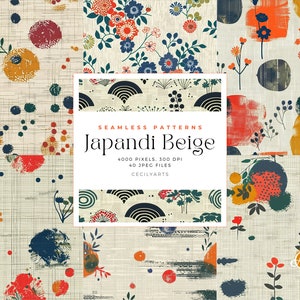 Modern Japandi Beige Seamless Patterns, Commercial Use Digital Download, Journaling, Watercolor Seamless Pattern Tiles