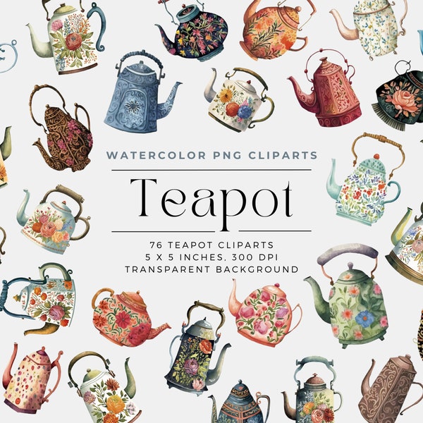 Vintage Teapots | Watercolor Teapots | vintage graphics | Junk Journal | Tea Party Decorations I Commercial Use