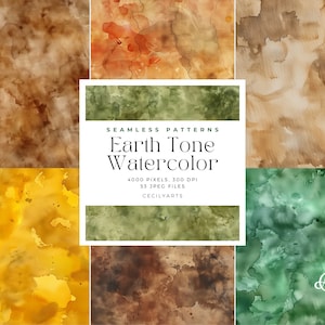 Earth Tone Watercolor Seamless Patterns, Digital Download JPG, seamless printable, instant download for commercial use, watercolor textures