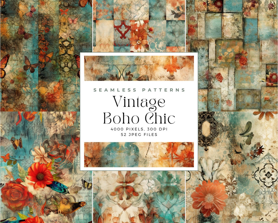 Vintage Boho Chic Seamless Pattern Digital Paper Vintage Boho Seamless 