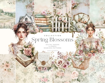 Spring Blossoms Clipart: Watercolor Floral Designs (Digital Download)