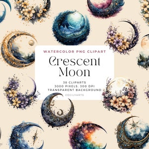 Crescent Moon Cliparts, Full Moon PNG Moon Clipart Celestial Clipart Fantasy Clipart, PNG format instant download for commercial use