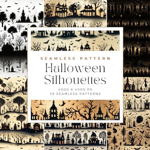 Motif de silhouettes d'Halloween, papier numérique de silhouettes d'Halloween, arrière-plans sans soudure, utilisation commerciale, papier numérique