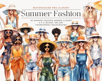 Akwarela Lato Moda Clipart, Moda dziewczyna clipart, Czarna dziewczyna clipart, Lato clipart, Moda kobieta clipart, Licencja komercyjna