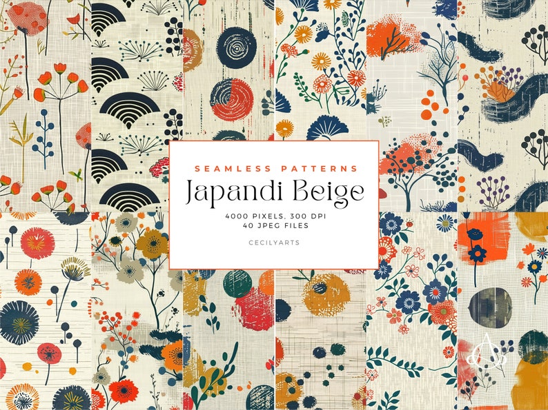Japadi Pattern Modern Japandi Beige Seamless Patterns, Commercial Use Digital Download ...