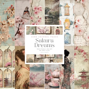 Sakura Junk Journal Kit, Cherry Blossom Printable Pages, Digital Ephemera for Crafting & Scrapbooking