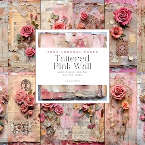 Tattered pink wall Junk Journal Pages, Digital Download JPG, Decorative Paper, Junk Journal Pages, Collage Sheet, Commercial Use