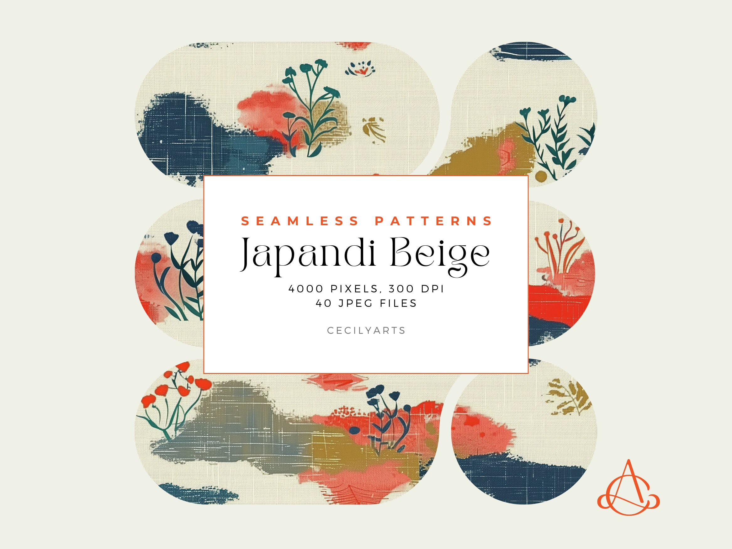 Japadi Pattern Modern Japandi Beige Seamless Patterns, Commercial Use Digital Download ...