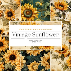 Vintage Sunflower Digital Paper, seamless sunflower patterns, Floral Pattern, Sublimation, Journaling, Watercolor Seamless Pattern Tiles