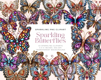 Sparkles and Glitter Butterflies PNG, Watercolor Butterflies Clipart Brooch, Elements, Commercial Use, Digital clipart PNG