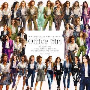 Watercolor Office Girl Day Clip Art, Office Clipart, Business Girl Illustration, Office Clip Art Stickers, Girl Boss Cliparts, Commercial